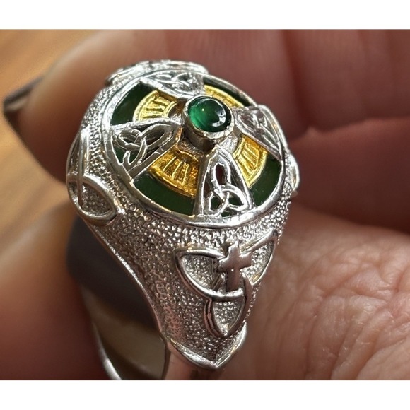 Two Tone 925 Sterling Silver Celtic Cross Ring / Size 11 - Picture 3 of 10